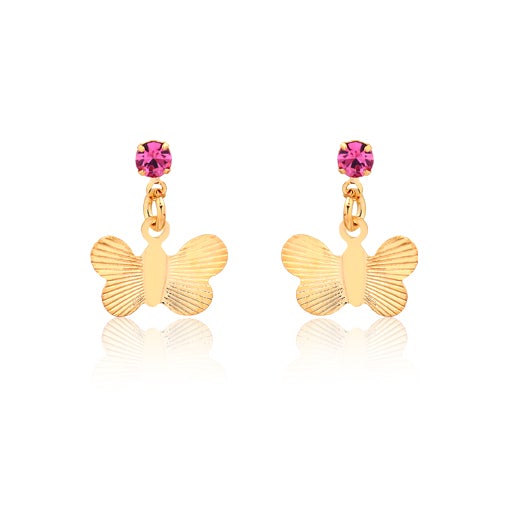 18K Gold Layered Oro Laminado Pink Cubic Zirconia Butterfly Design Plugs Kids Earrings Wholesale 21.0634/7