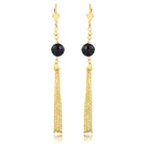 18K Gold Layered Oro Laminado Black Rhinestone Tassel Dangle Earrings 21.0635/2