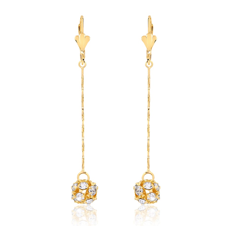 18K Gold Layered Oro Laminado CZ Fire Ball Drop Leverback Earrings Wholesale 21.1097/1/2/6/17/21/38/71
