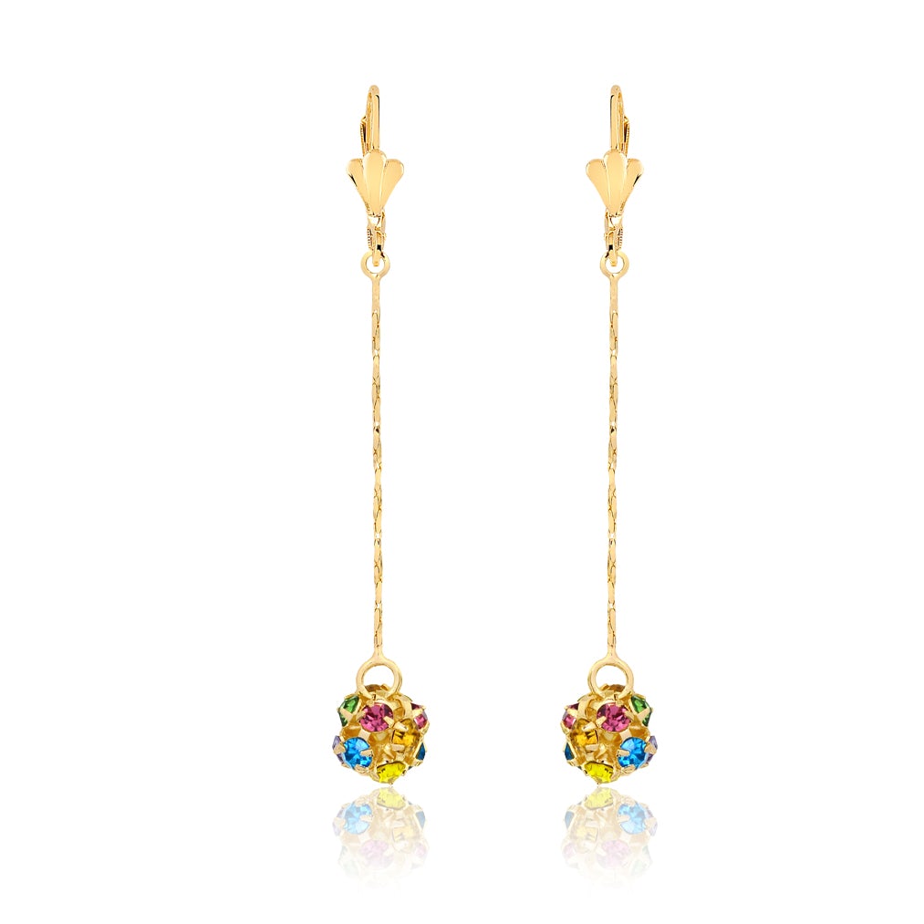 18K Gold Layered Oro Laminado CZ Fire Ball Drop Leverback Earrings Wholesale 21.1097/1/2/6/17/21/38/71