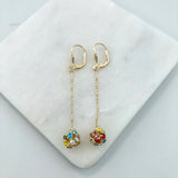 18K Gold Layered Oro Laminado CZ Fire Ball Drop Leverback Earrings Wholesale 21.1097/1/2/6/17/21/38/71