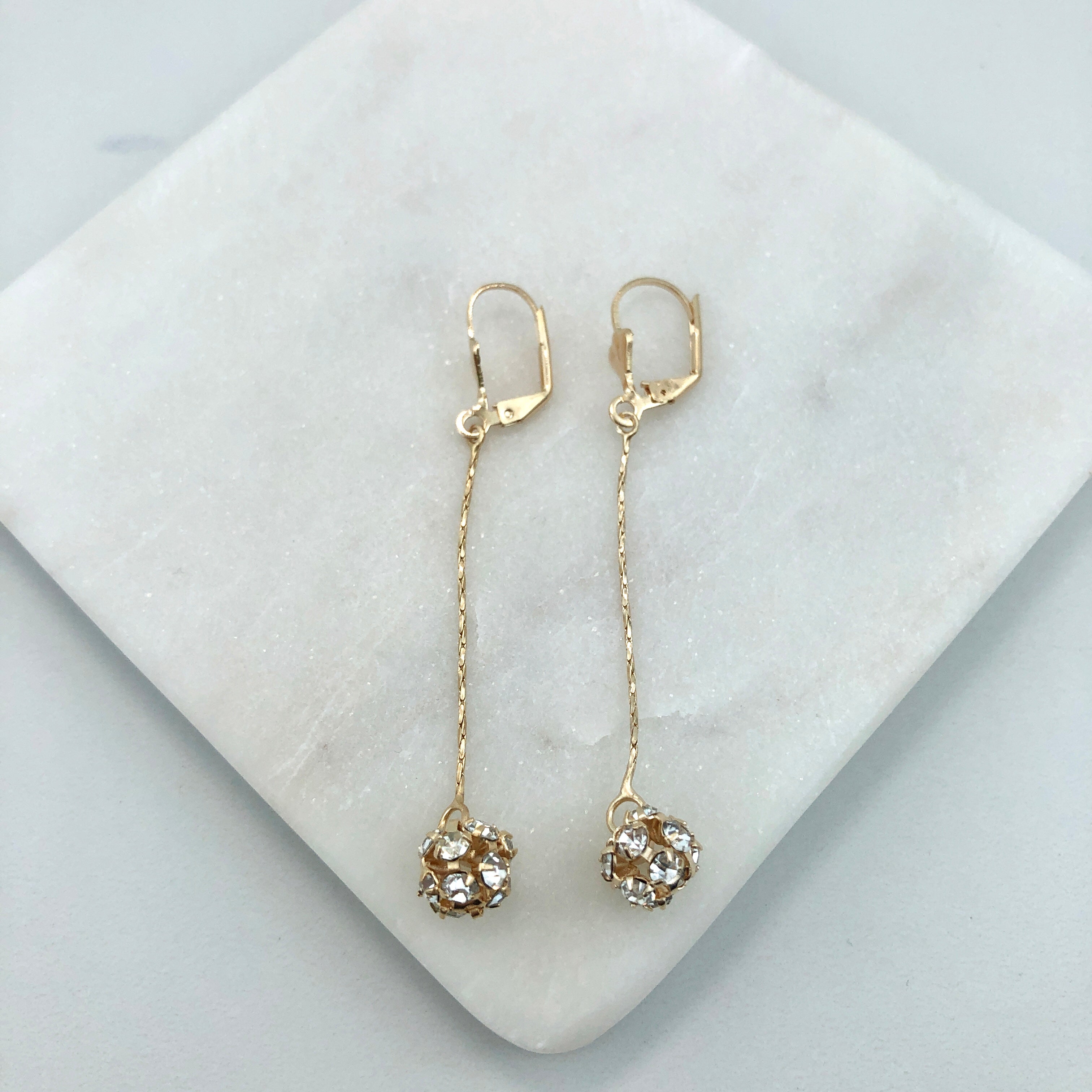 18K Gold Layered Oro Laminado CZ Fire Ball Drop Leverback Earrings Wholesale 21.1097/1/2/6/17/21/38/71