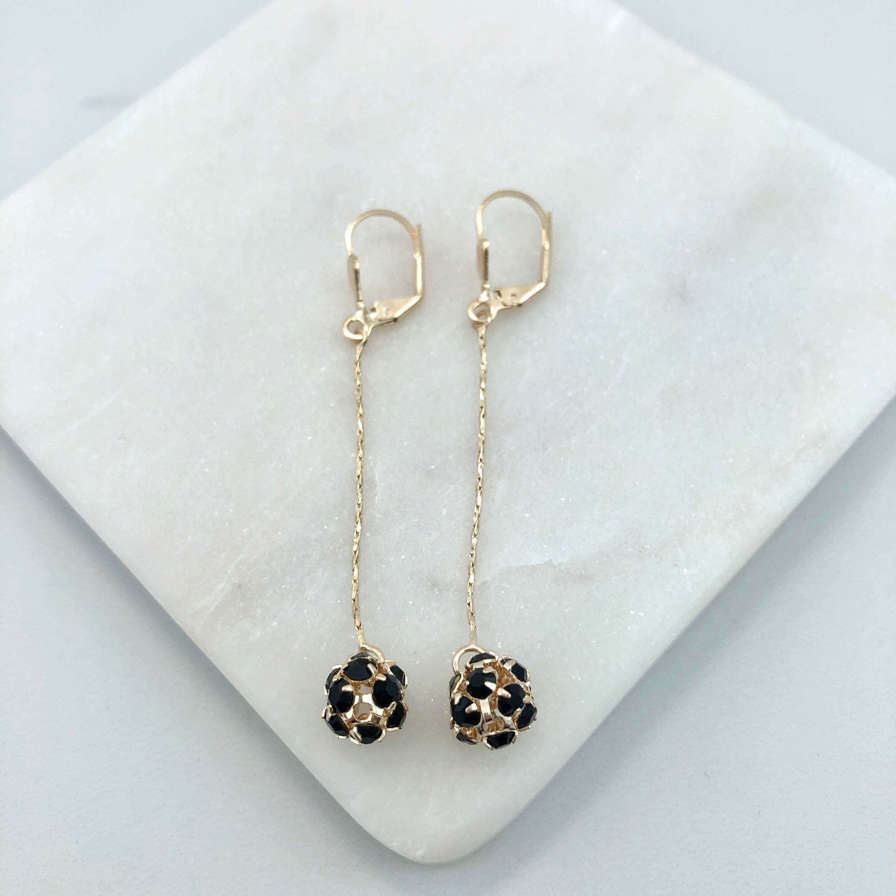 18K Gold Layered Oro Laminado CZ Fire Ball Drop Leverback Earrings Wholesale 21.1097/1/2/6/17/21/38/71