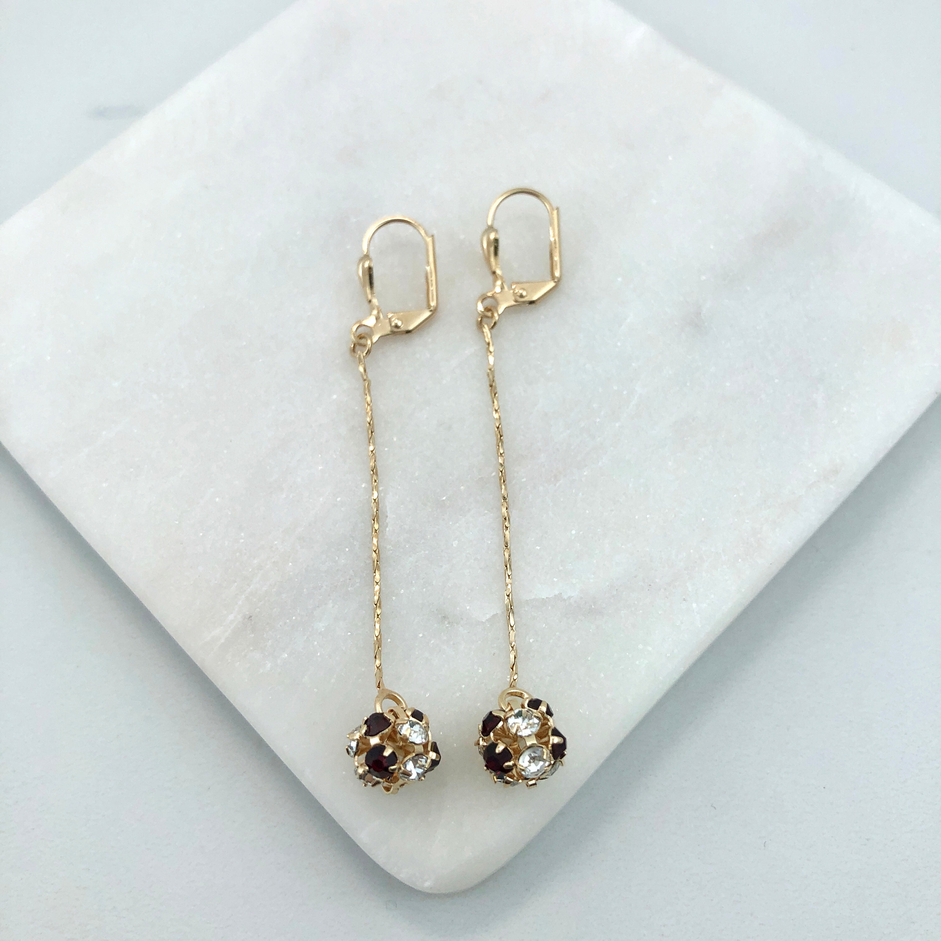 18K Gold Layered Oro Laminado CZ Fire Ball Drop Leverback Earrings Wholesale 21.1097/1/2/6/17/21/38/71