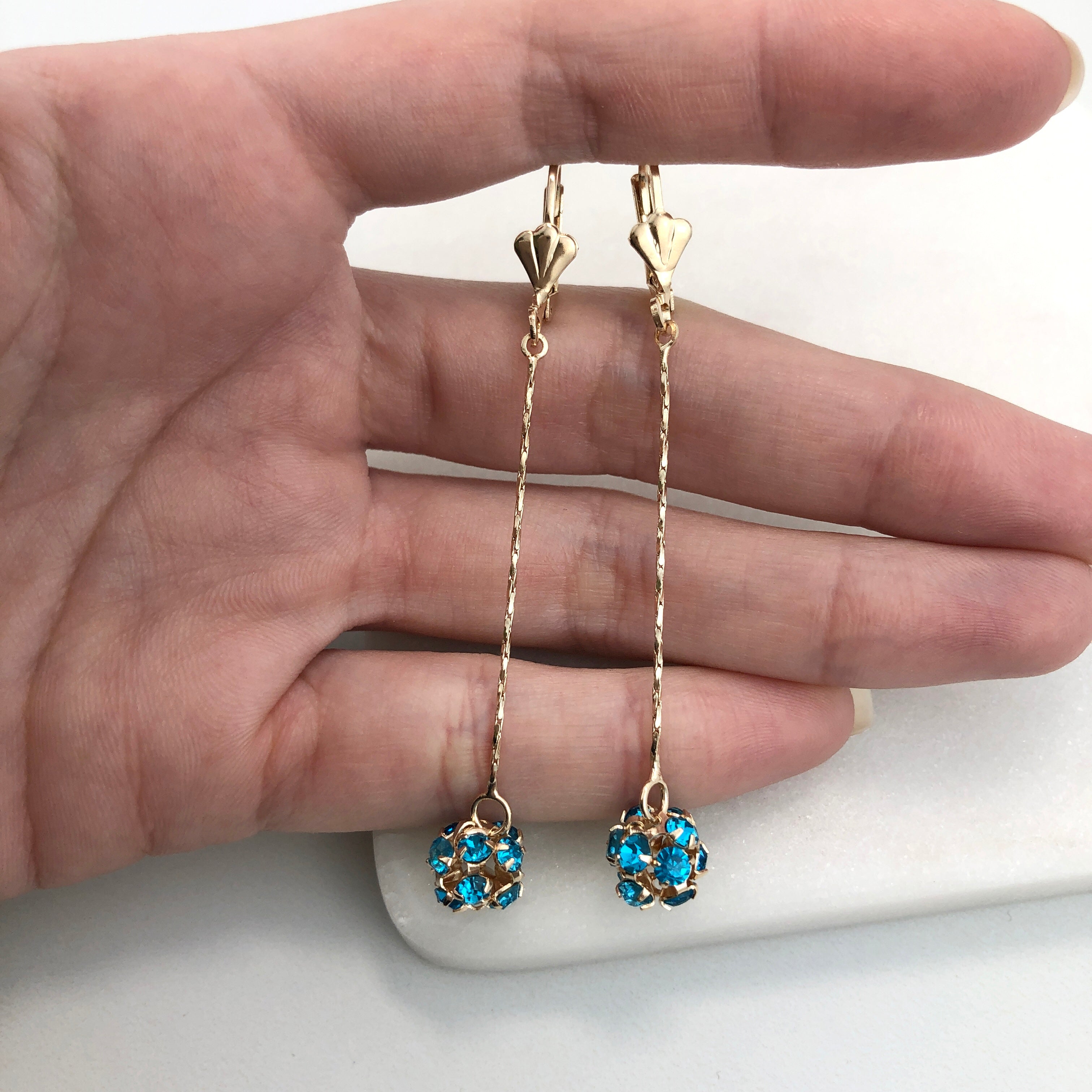 18K Gold Layered Oro Laminado CZ Fire Ball Drop Leverback Earrings Wholesale 21.1097/1/2/6/17/21/38/71