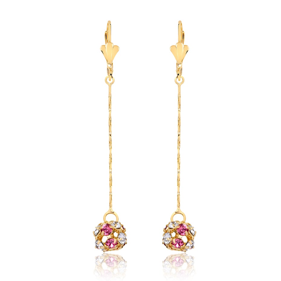 18K Gold Layered Oro Laminado CZ Fire Ball Drop Leverback Earrings Wholesale 21.1097/1/2/6/17/21/38/71