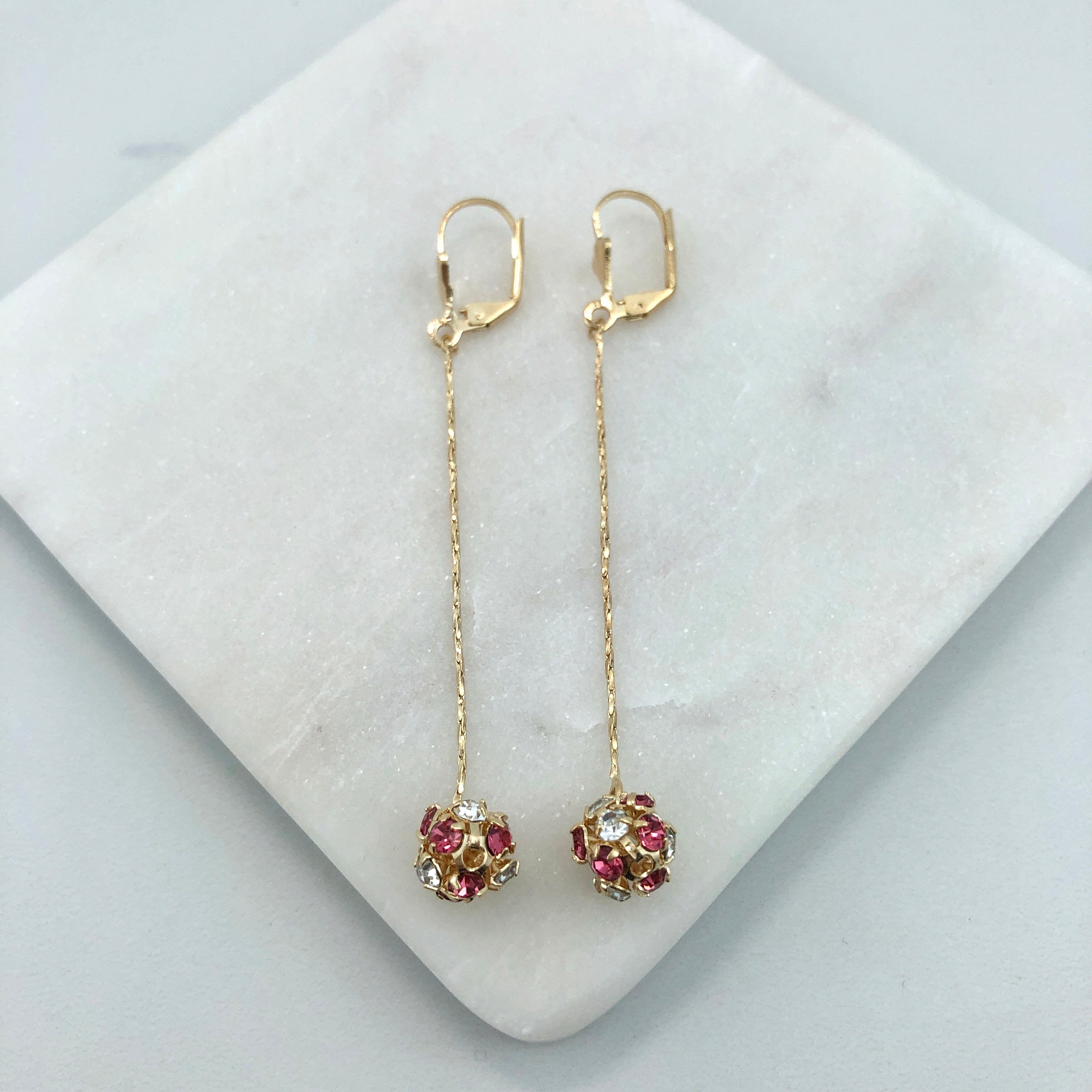 18K Gold Layered Oro Laminado CZ Fire Ball Drop Leverback Earrings Wholesale 21.1097/1/2/6/17/21/38/71