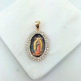 18K Gold Layered Oro Laminado Enamel Virgen de Guadalupe CZ Oval Pendant 31.0002/17