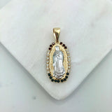 18K Gold Layered Oro Laminado Mexican Color CZ Virgen de Guadalupe Two Tone Religious Pendant 31.0005/17