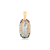 18K Gold Layered Oro Laminado Mexican Color CZ Virgen de Guadalupe Two Tone Religious Pendant 31.0005/17