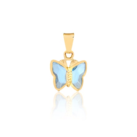 18K Gold Layered Oro Laminado Blue Rhinestone Butterfly Shape Kids Pendant Wholesale 31.0007/6