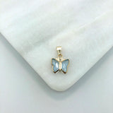 18K Gold Layered Oro Laminado Blue Rhinestone Butterfly Shape Kids Pendant Wholesale 31.0007/6