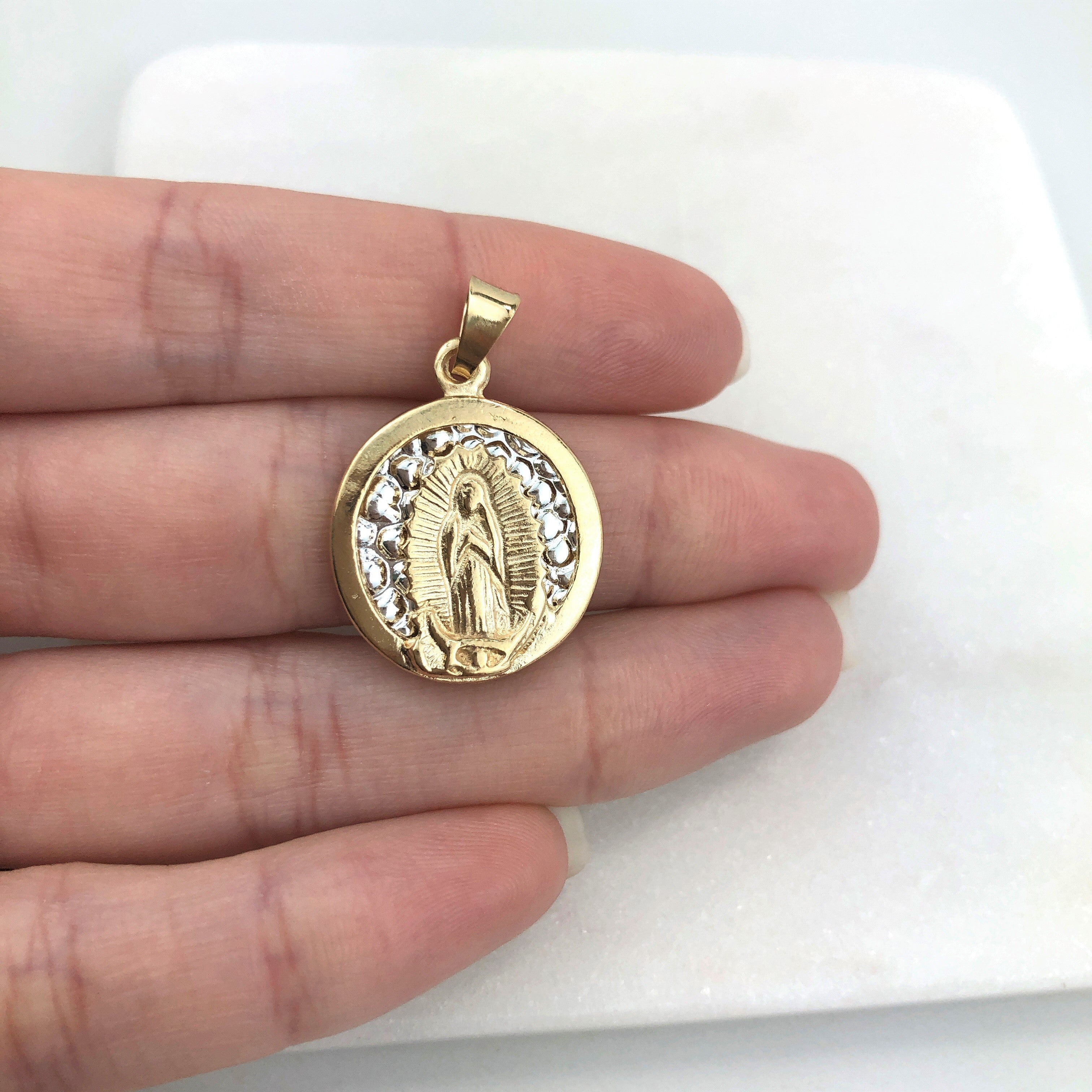 18K Gold Layered Oro Laminado Two Tone Our Lady of Players Religious Pendant 31.0009