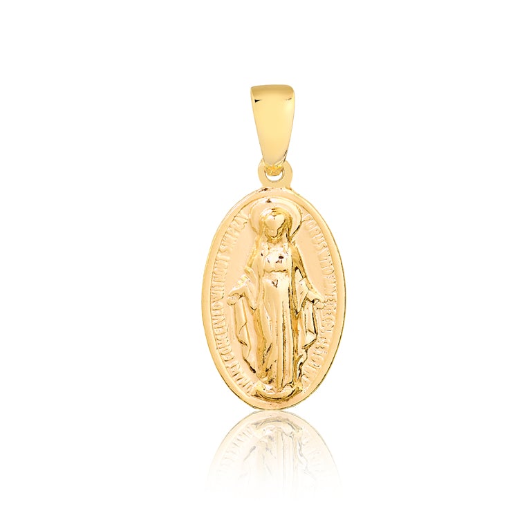 18K Gold Layered Oro Laminado Our Lady of the Miracles, Virgen de los Milagros Oval Medal Religious Pendant 31.0010