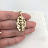 18K Gold Layered Oro Laminado Our Lady of the Miracles, Virgen de los Milagros Oval Medal Religious Pendant 31.0010
