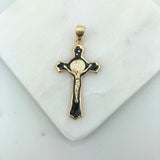 18K Gold Layered Oro Laminado Black Enamel Jesus Cross Design Religious Pendant 31.0012/2
