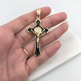 18K Gold Layered Oro Laminado Black Enamel Jesus Cross Design Religious Pendant 31.0012/2
