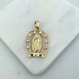 18K Gold Layered Oro Laminado Tri-Tone Hearts & CZ Our Lady of Guadalupe Pendant 31.0013/17