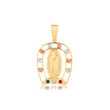 18K Gold Layered Oro Laminado Tri-Tone Hearts & CZ Our Lady of Guadalupe Pendant 31.0013/17