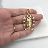 18K Gold Layered Oro Laminado Tri-Tone Hearts & CZ Our Lady of Guadalupe Pendant 31.0013/17