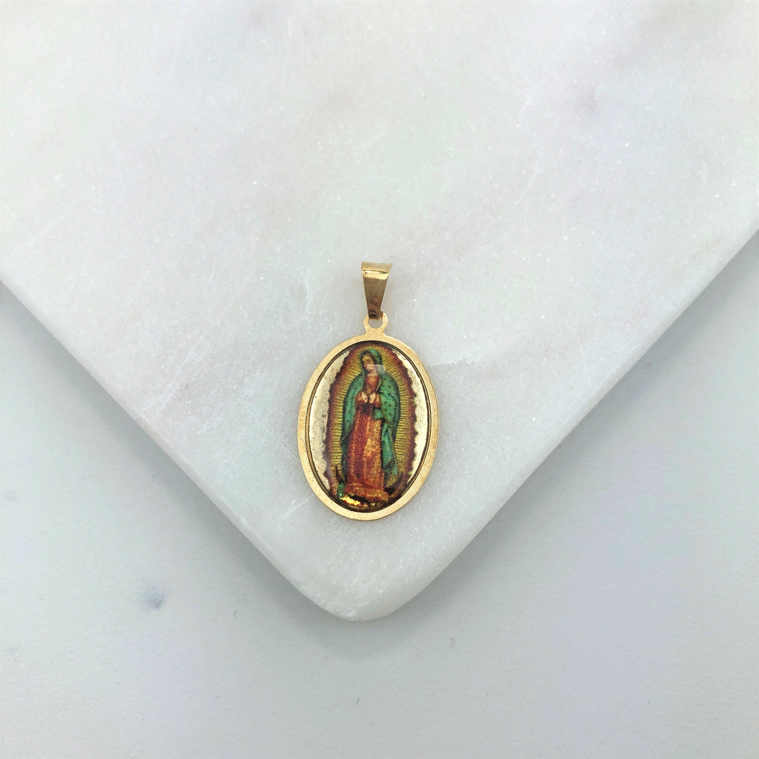 18K Gold Layered Oro Laminado Multi-Color Our Lady of Guadalupe Religious Pendant 31.0017/17