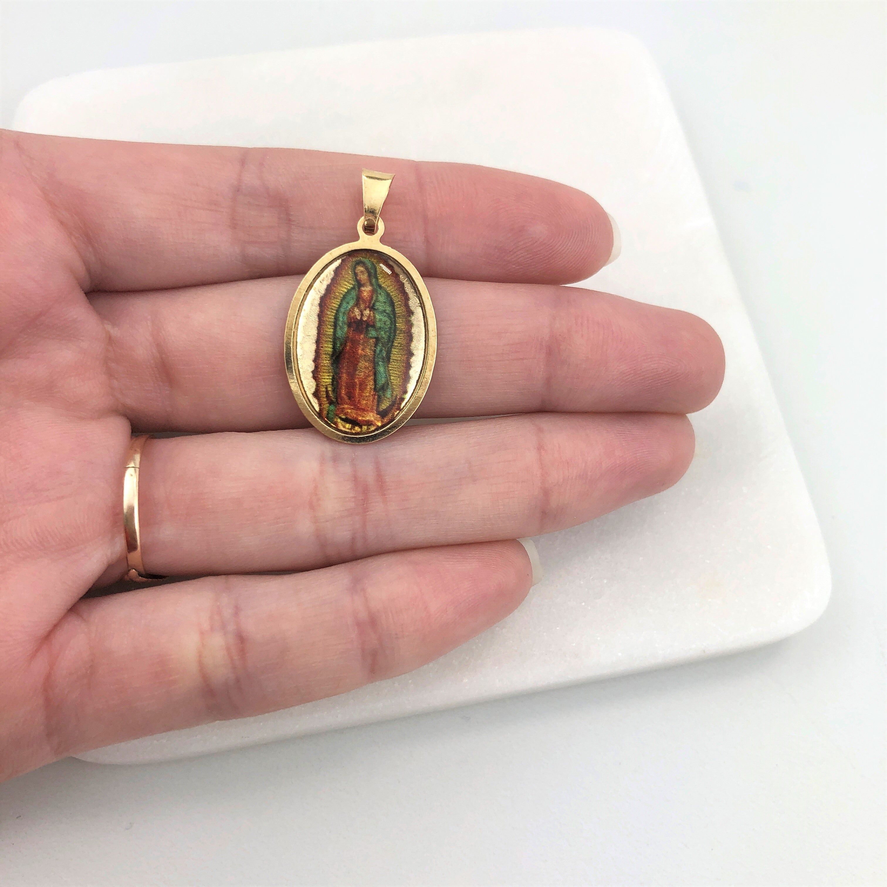18K Gold Layered Oro Laminado Multi-Color Our Lady of Guadalupe Religious Pendant 31.0017/17