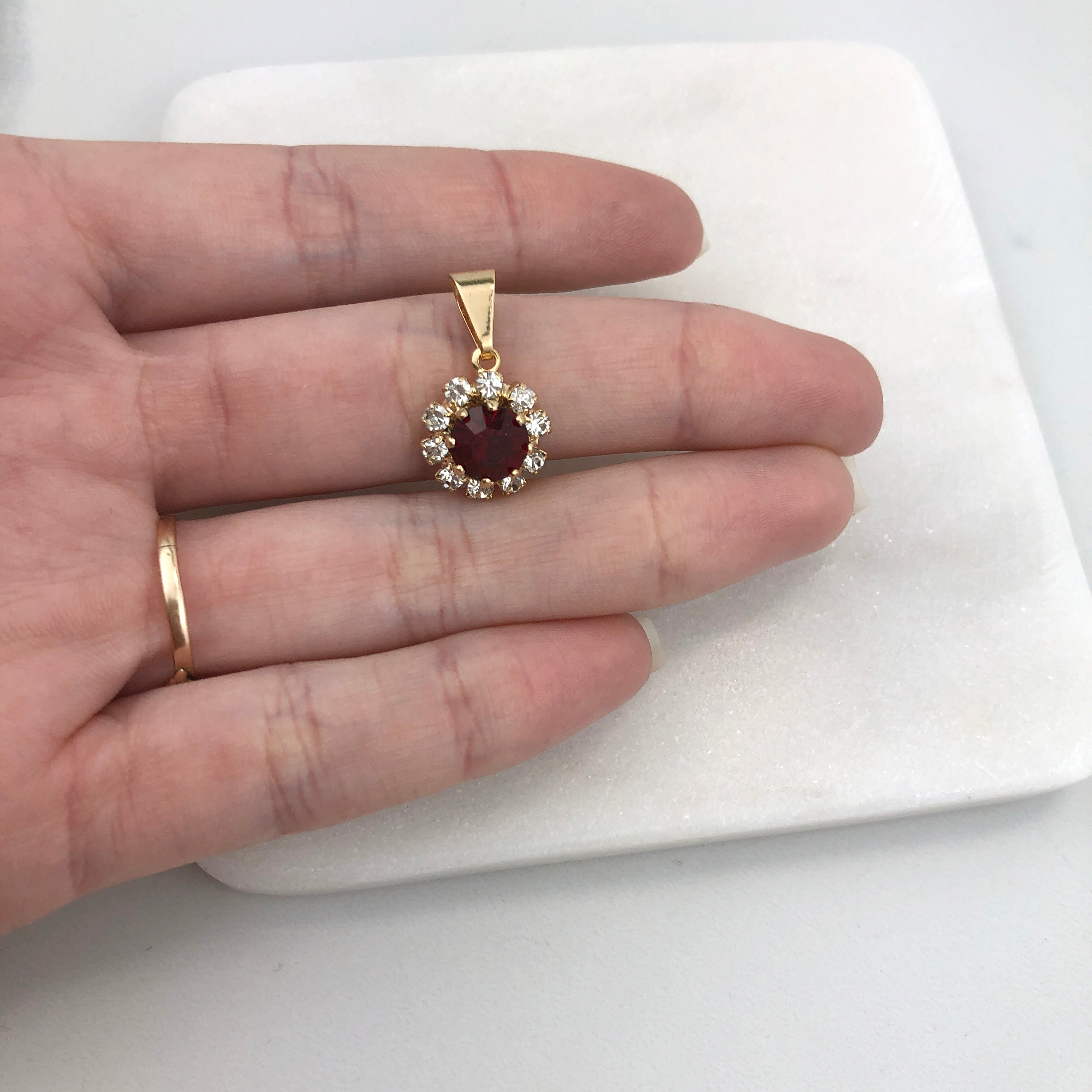 18K Gold Layered Oro Laminado White & Multi-Color Cubic Zirconia Charm (More Colors) 31.0018/1/2/3/4/5/6/7/9