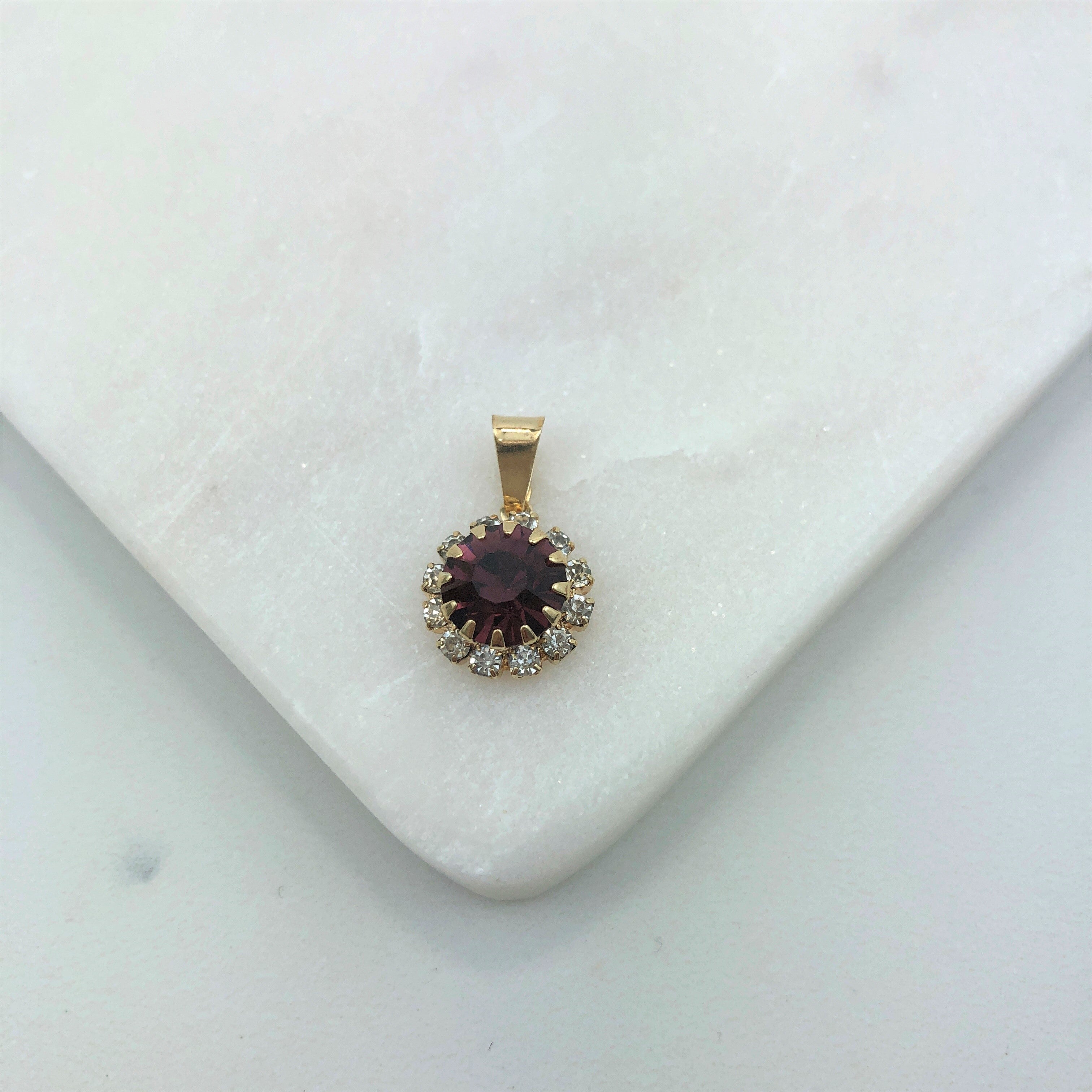18K Gold Layered Oro Laminado White & Multi-Color Cubic Zirconia Charm (More Colors) 31.0018/1/2/3/4/5/6/7/9