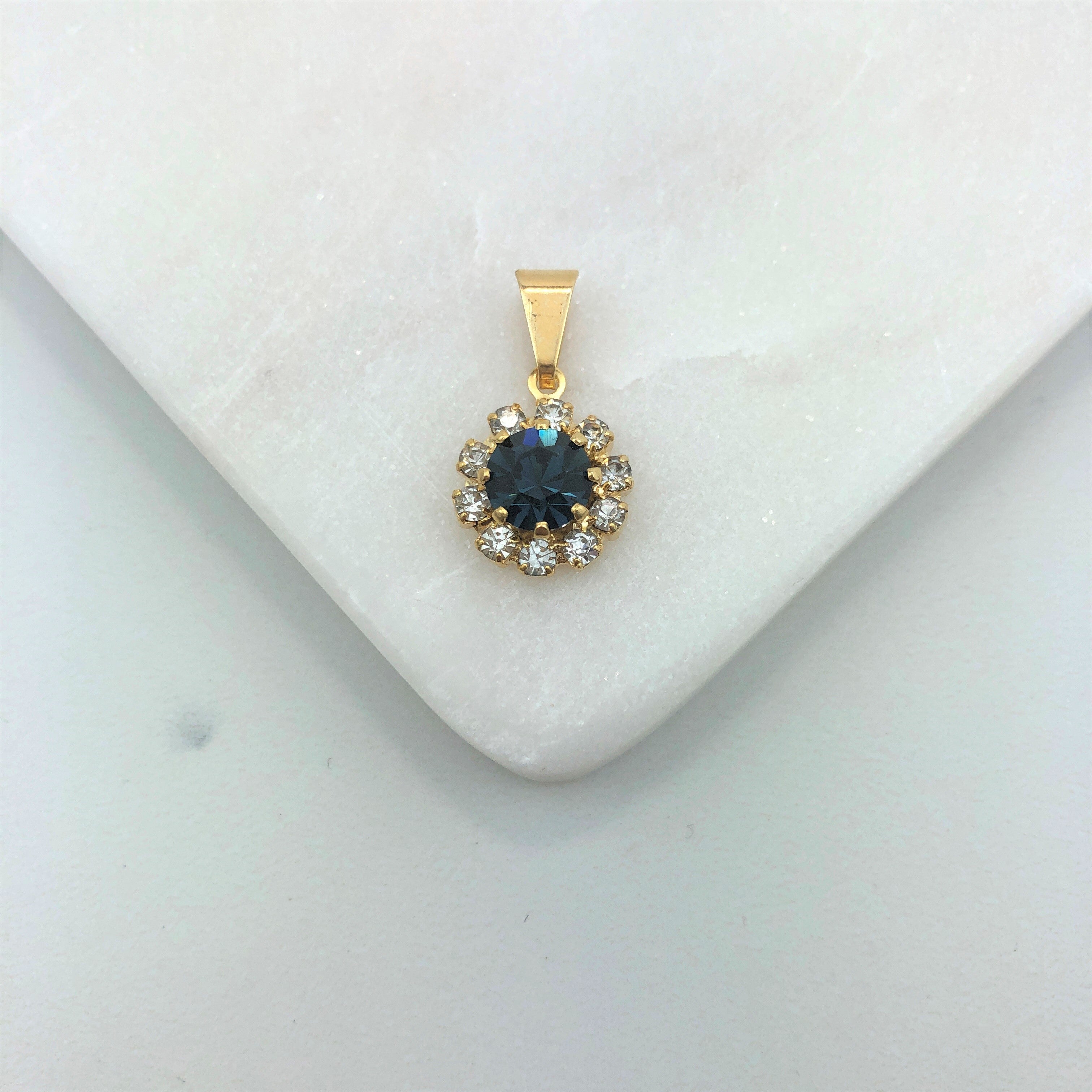 18K Gold Layered Oro Laminado White & Multi-Color Cubic Zirconia Charm (More Colors) 31.0018/1/2/3/4/5/6/7/9
