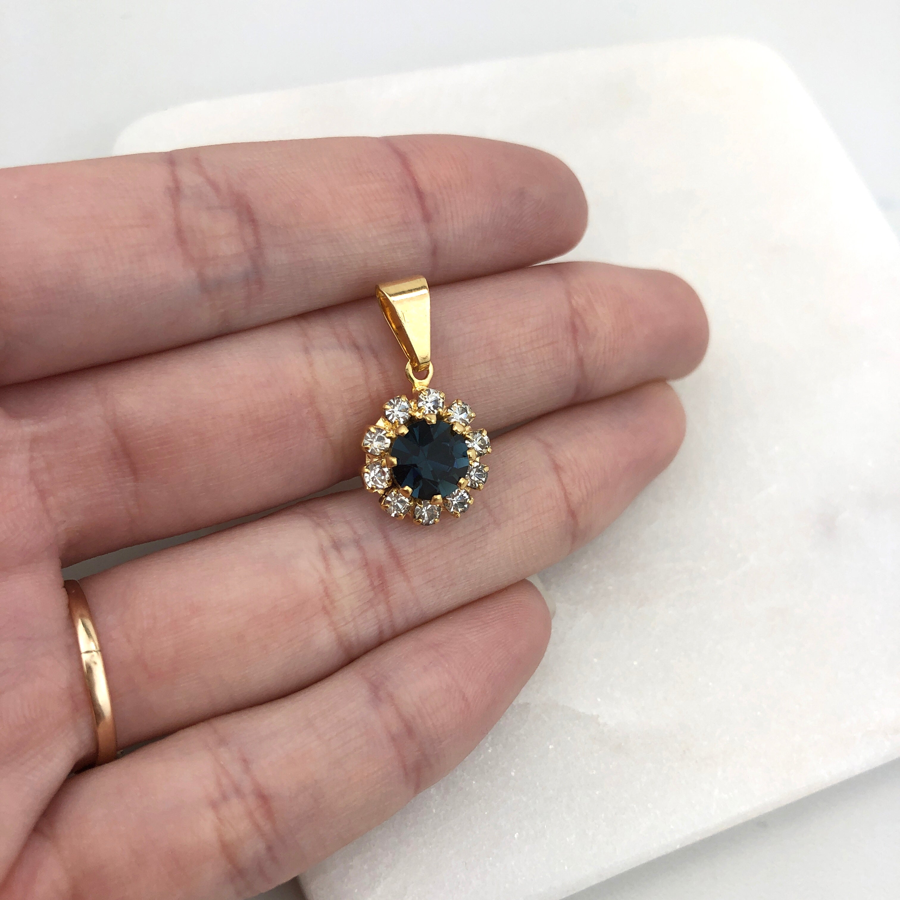 18K Gold Layered Oro Laminado White & Multi-Color Cubic Zirconia Charm (More Colors) 31.0018/1/2/3/4/5/6/7/9