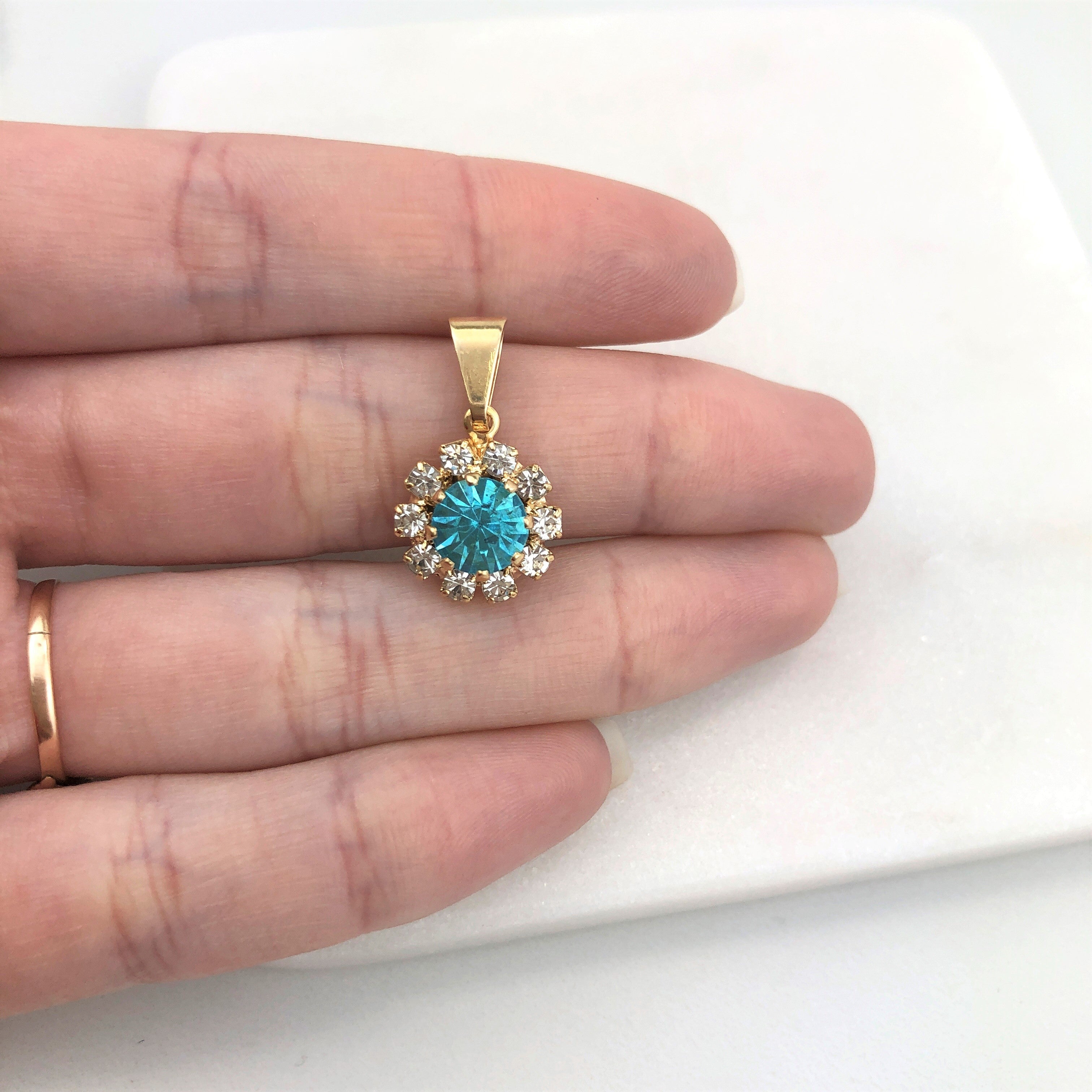 18K Gold Layered Oro Laminado White & Multi-Color Cubic Zirconia Charm (More Colors) 31.0018/1/2/3/4/5/6/7/9
