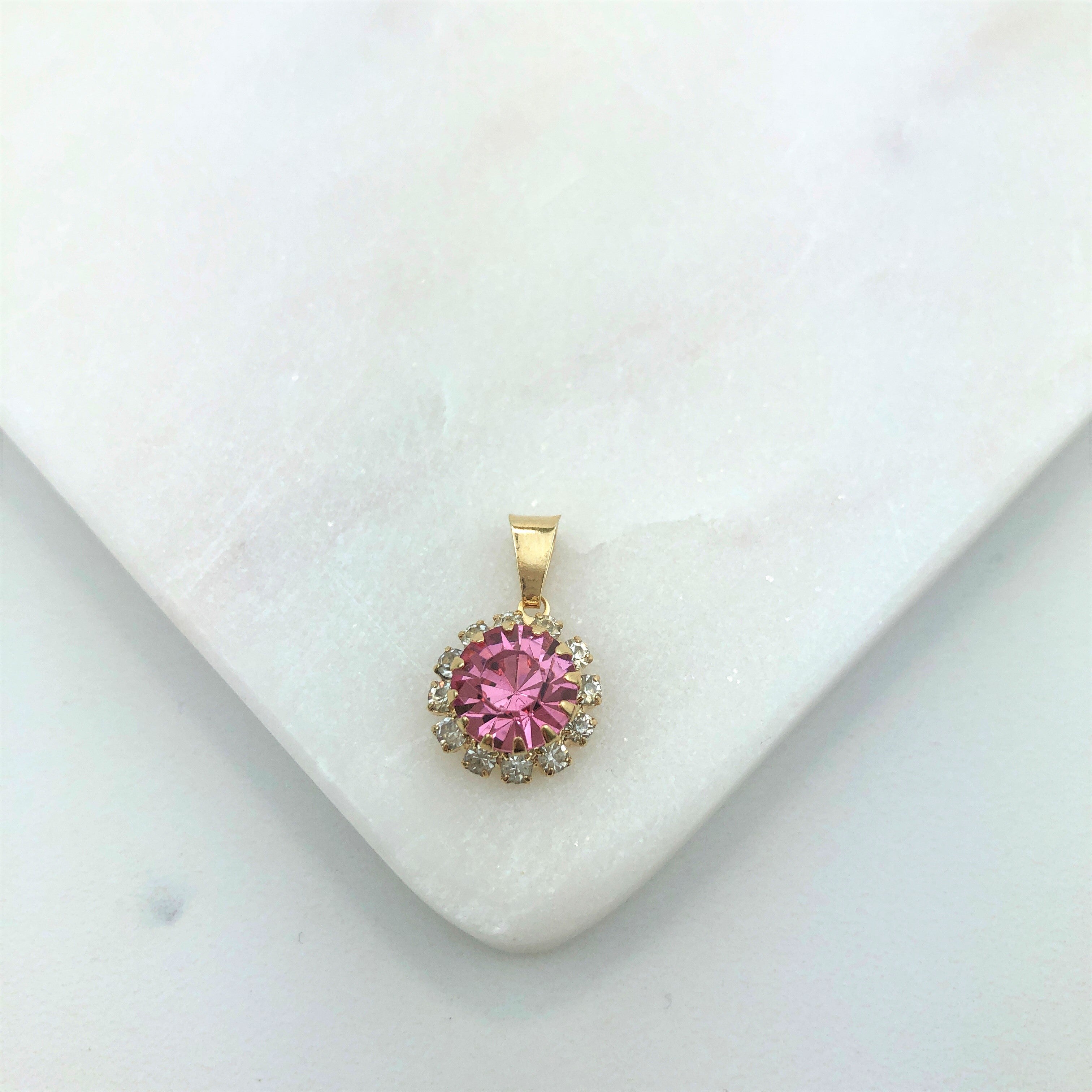 18K Gold Layered Oro Laminado White & Multi-Color Cubic Zirconia Charm (More Colors) 31.0018/1/2/3/4/5/6/7/9