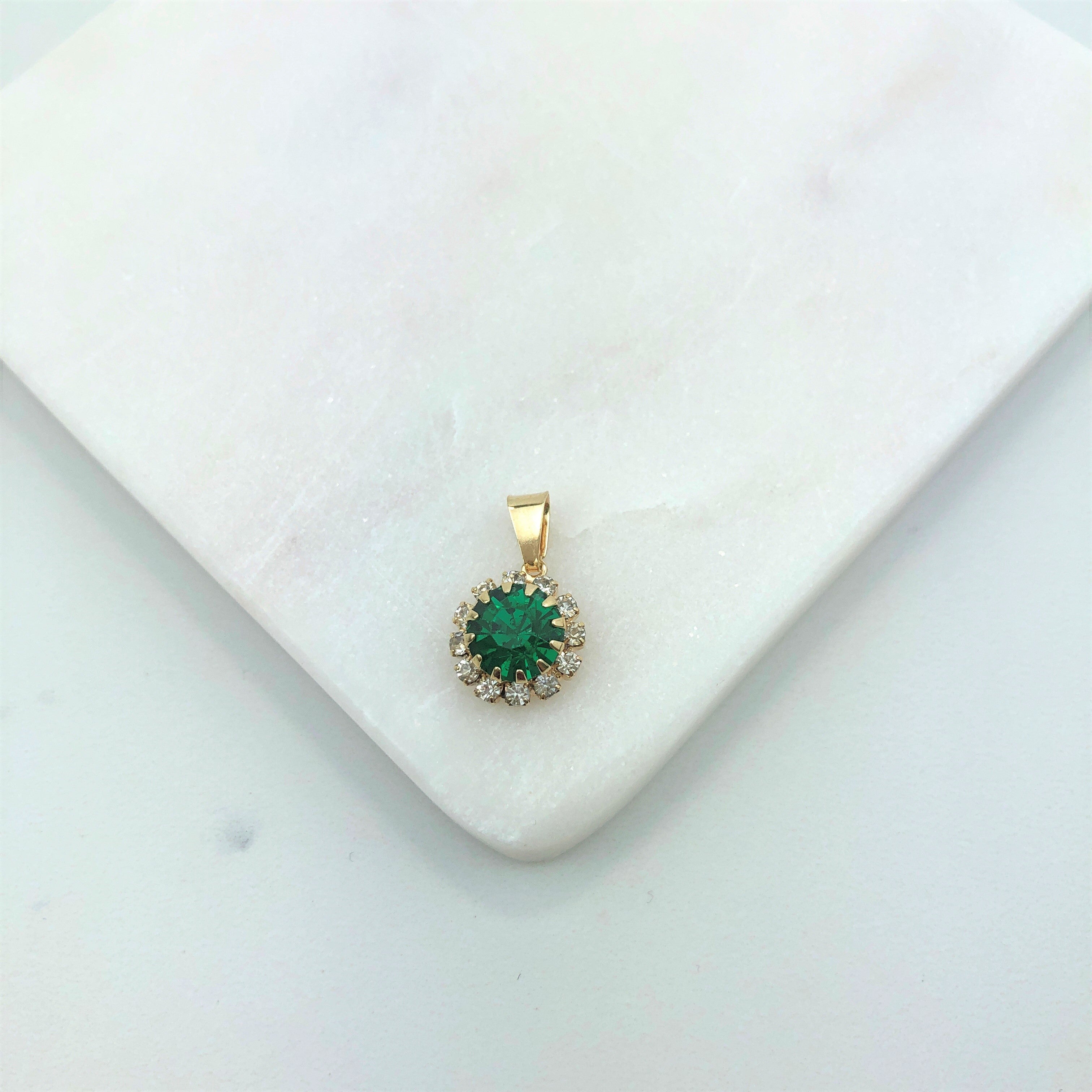 18K Gold Layered Oro Laminado White & Multi-Color Cubic Zirconia Charm (More Colors) 31.0018/1/2/3/4/5/6/7/9