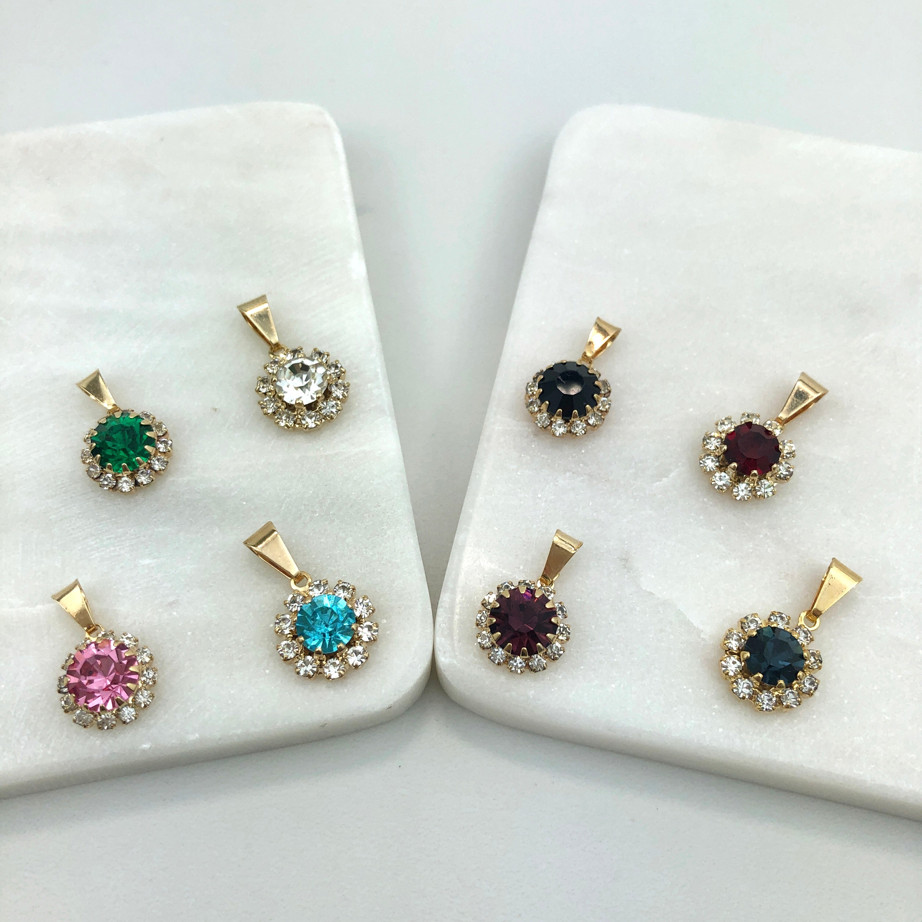 18K Gold Layered Oro Laminado White & Multi-Color Cubic Zirconia Charm (More Colors) 31.0018/1/2/3/4/5/6/7/9