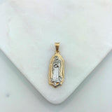 18K Gold Layered Oro Laminado Two Tone Texturized Our Lady of Guadalupe Religious Medal Pendant 31.0022
