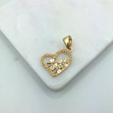 18K Gold Layered Oro Laminado Clear CZ Center In Flower Design Inside of A Heart Shape Pendant 31.0035/1