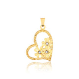 18K Gold Layered Oro Laminado Clear CZ Center In Flower Design Inside of A Heart Shape Pendant 31.0035/1