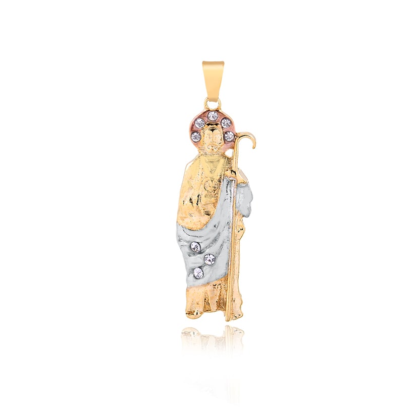 18K Gold Layered Oro Laminado Clear CZ Tri-Tone Saint Judas Pendant 31.0037/1