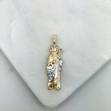 18K Gold Layered Oro Laminado Clear CZ Tri-Tone Saint Judas Pendant 31.0037/1