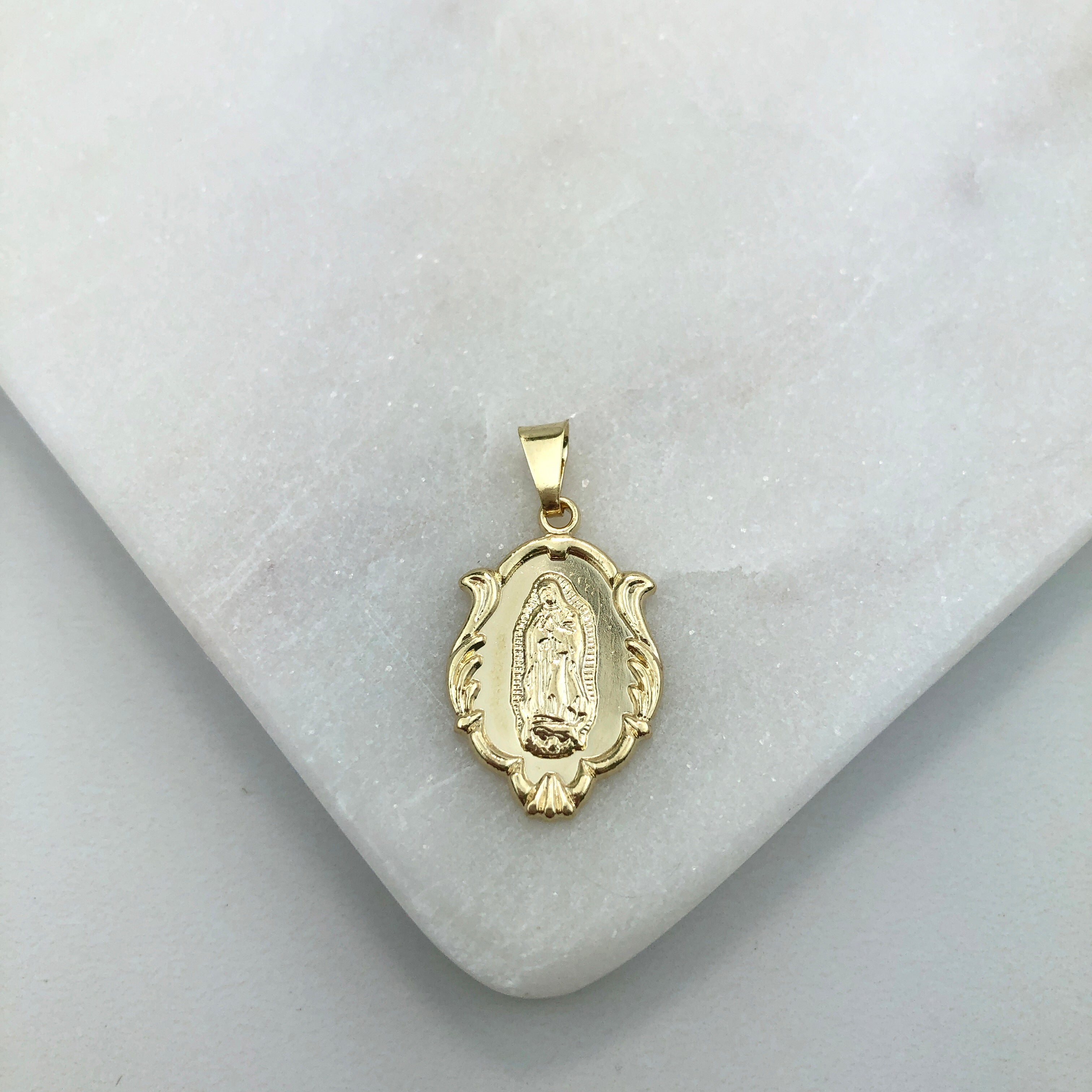 18K Gold Layered Oro Laminado 23mm Our Lady of Guadalupe Medal Pendant 31.0050