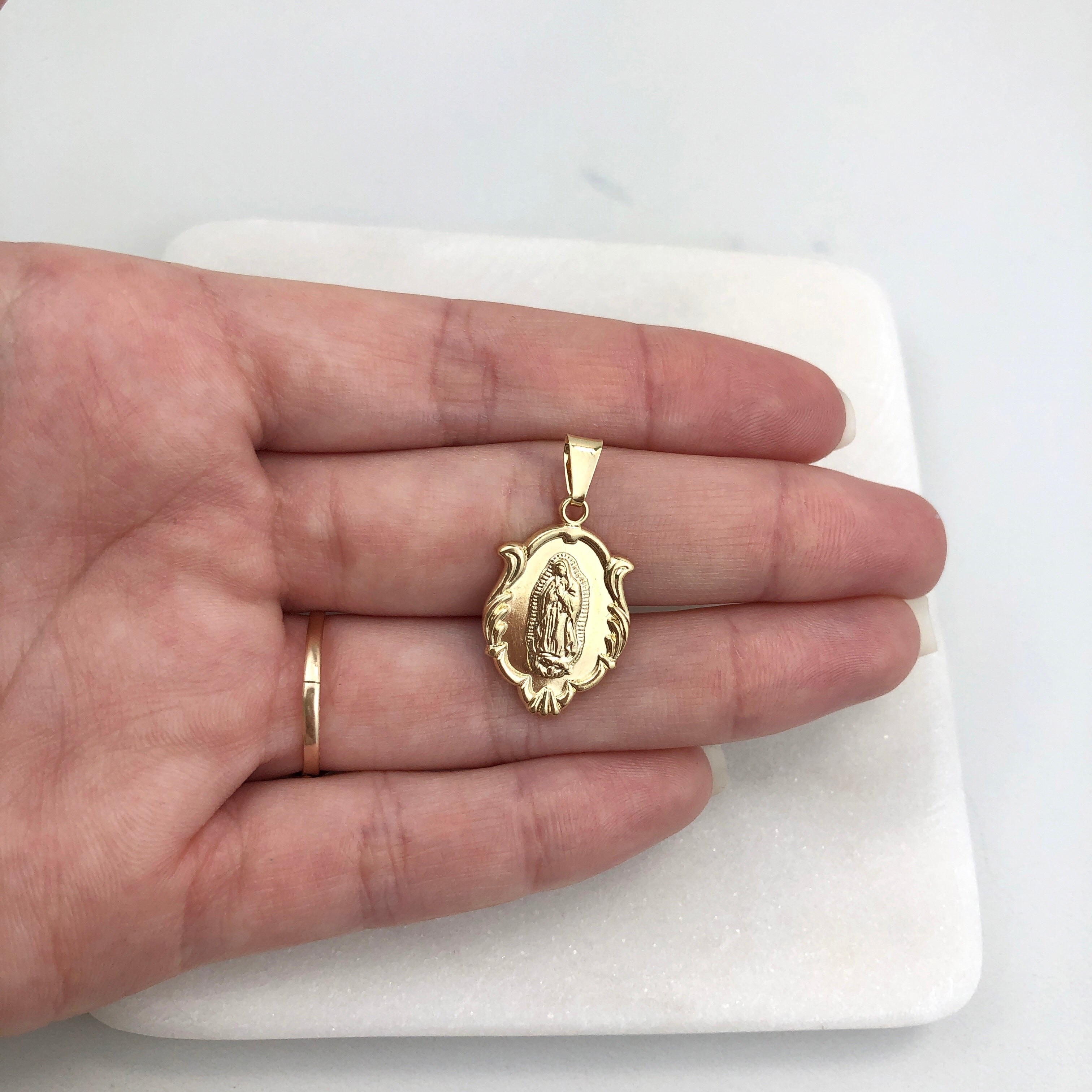 18K Gold Layered Oro Laminado 23mm Our Lady of Guadalupe Medal Pendant 31.0050