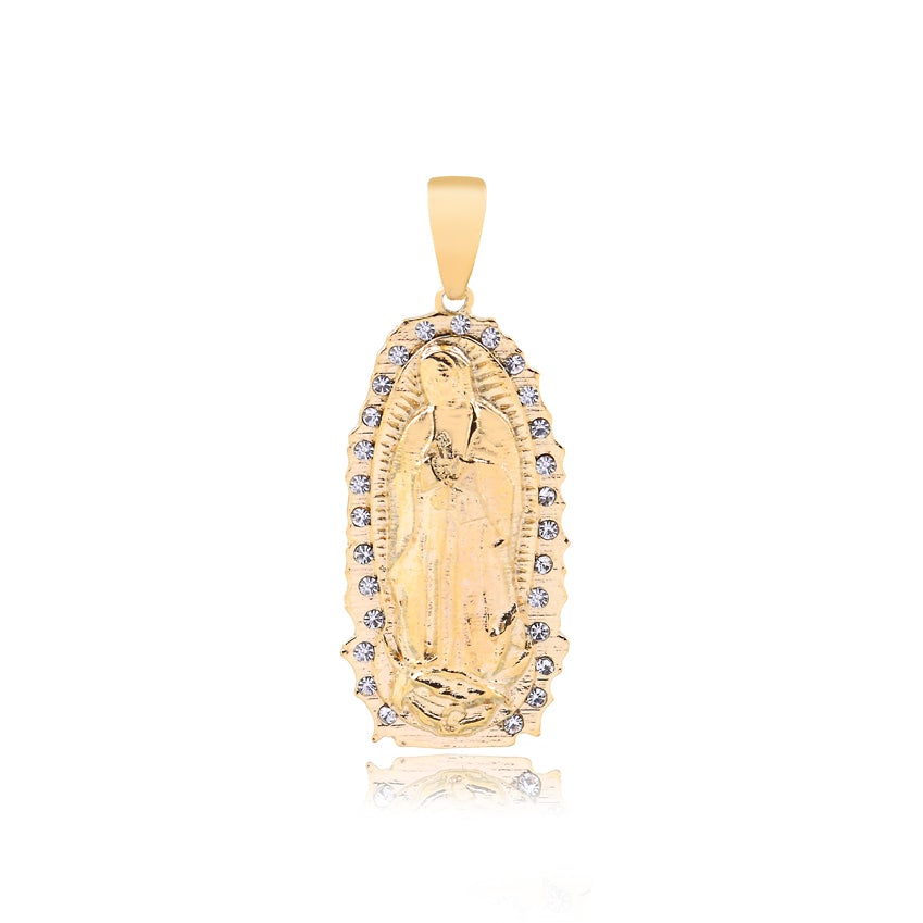 18K Gold Layered Oro Laminado 56mm Clear CZ Our Lady of Guadalupe Medal Pendant 31.0052/1