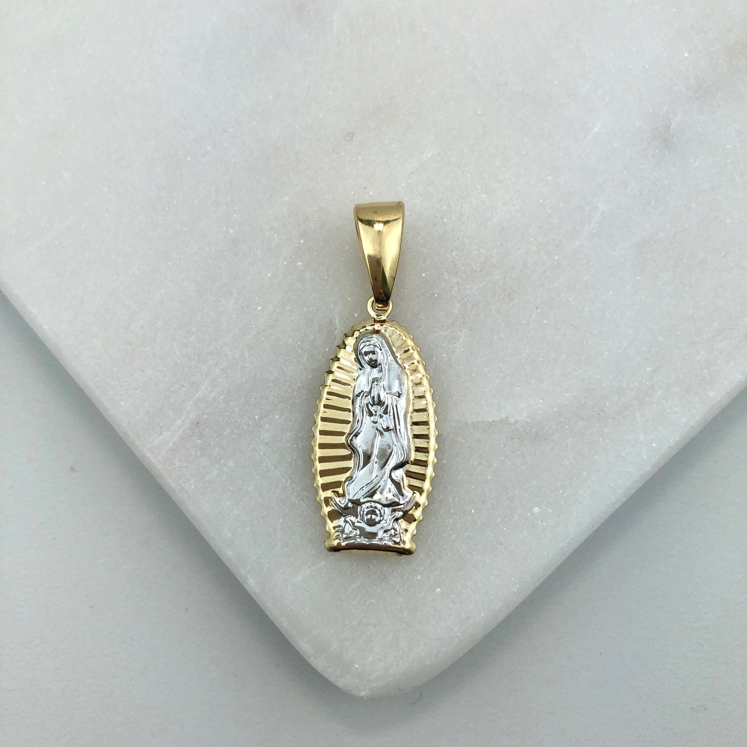 18K Gold Layered Oro Laminado Two Tone Our Lady of Guadalupe Oval Medal Pedant 31.0058