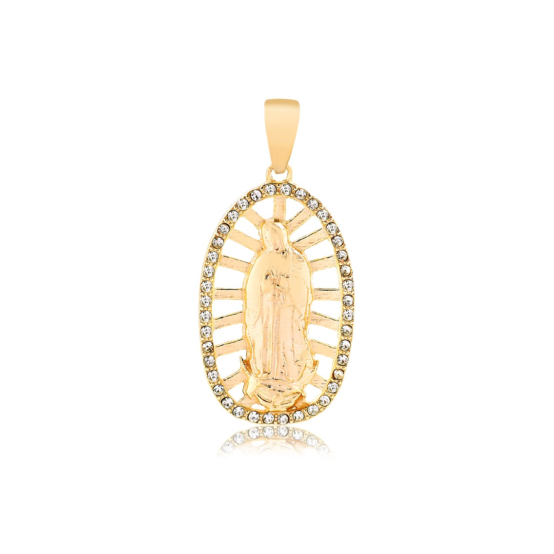 18K Gold Layered Oro Laminado Clear CZ Cut Out Our Lady of Guadalupe Medal Pendant 31.0061/1