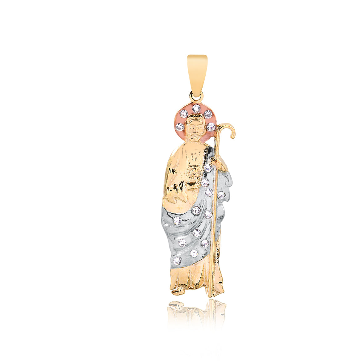 18K Gold Layered Oro Laminado Tri-Tone Clear CZ 70 mm Saint Judas Pendant 31.0064/1