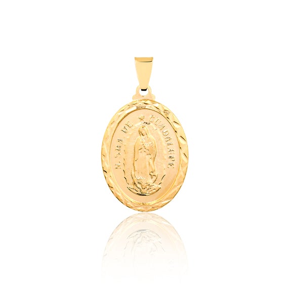 18K Gold Layered Oro Laminado Texturized Our Lady of Guadalupe Medal Pendant 31.0065