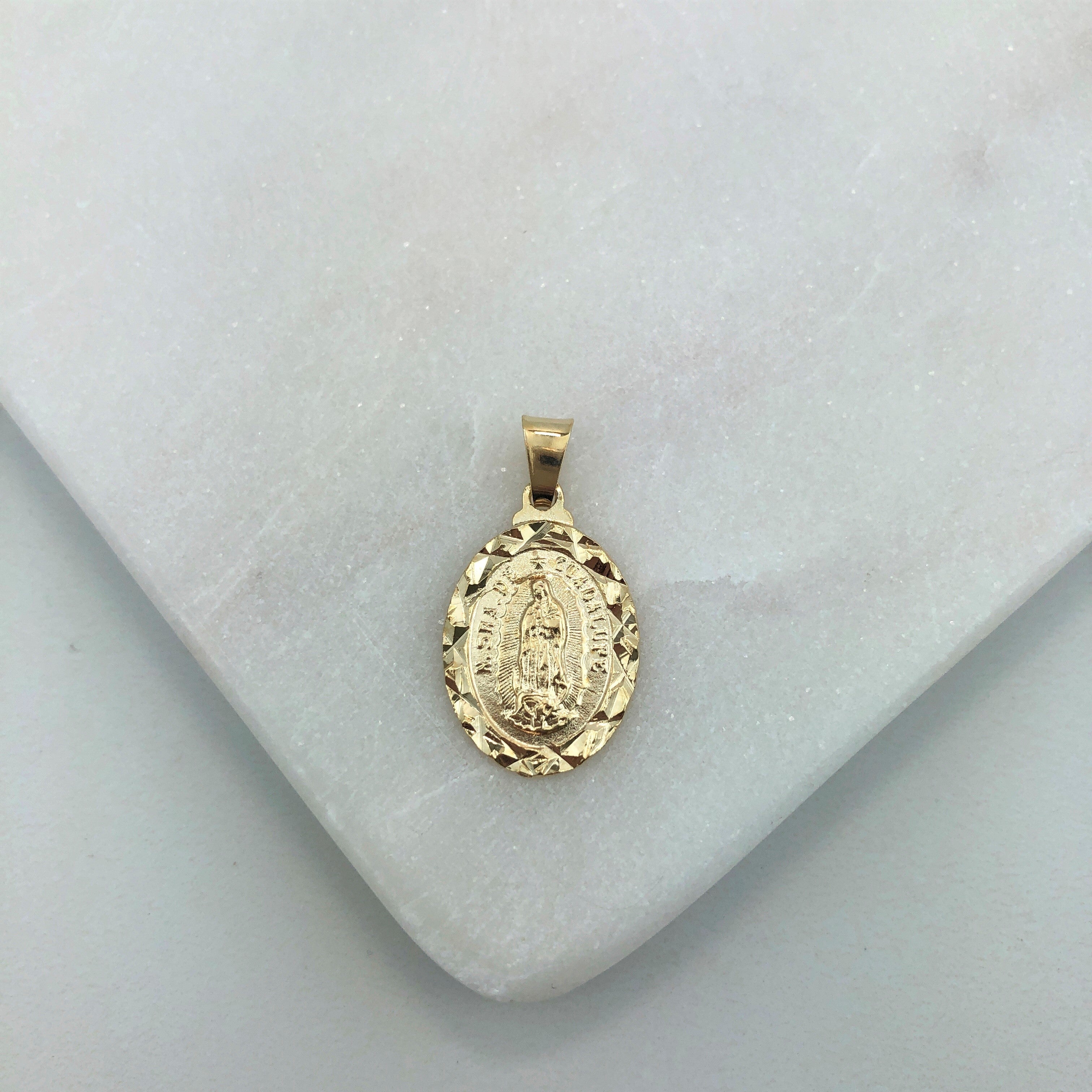 18K Gold Layered Oro Laminado Texturized Our Lady of Guadalupe Medal Pendant 31.0065