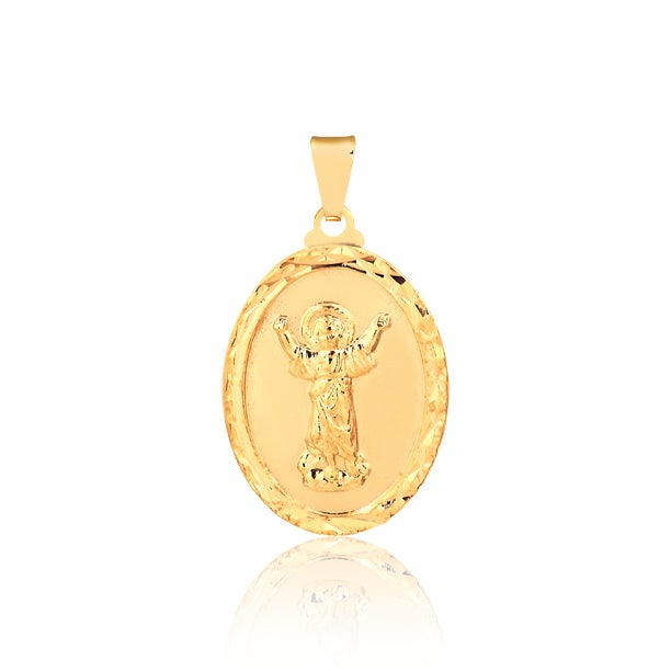 18K Gold Layered Oro Laminado Diamond Cut Divine Child Jesus Medal Pendant 31.0071