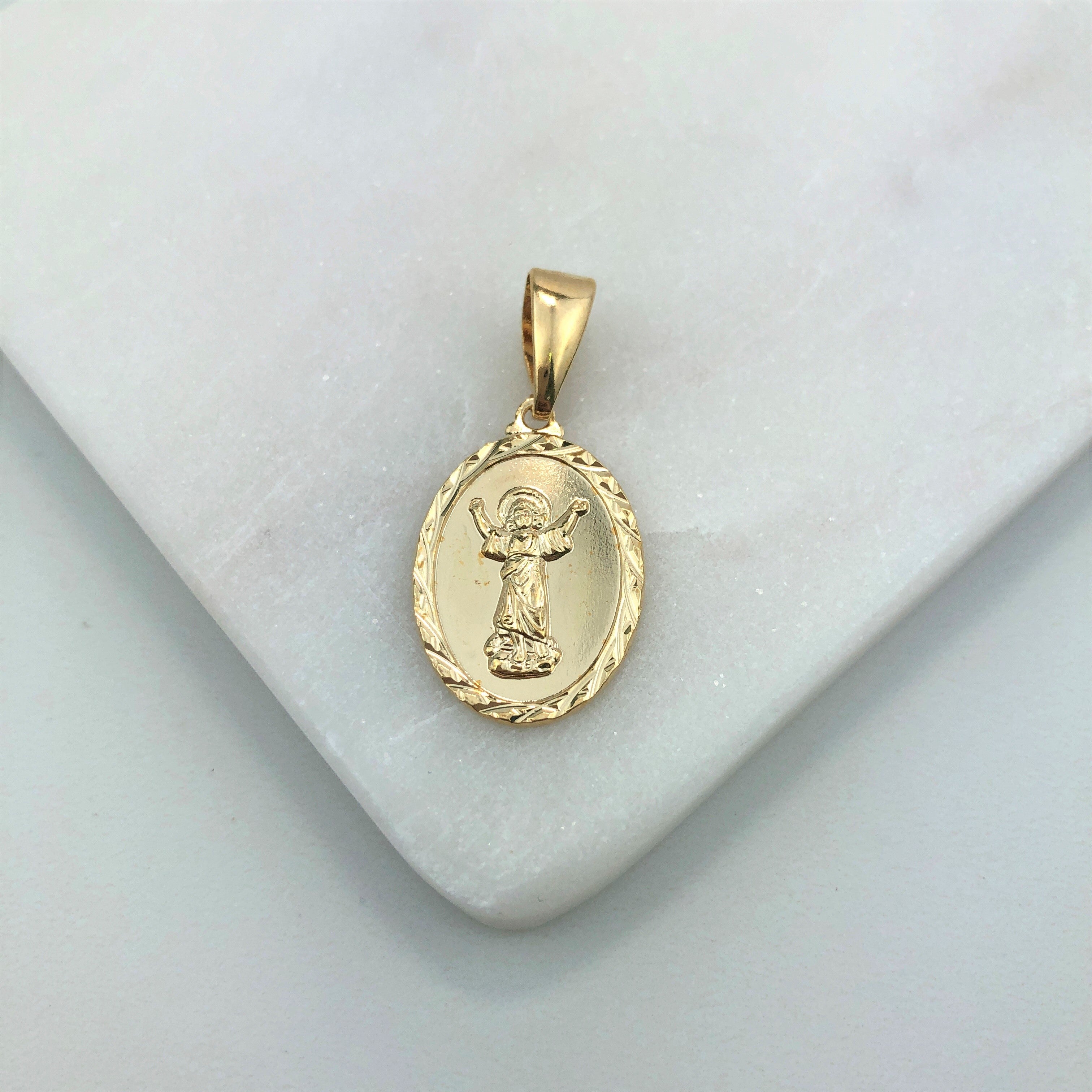 18K Gold Layered Oro Laminado Diamond Cut Divine Child Jesus Medal Pendant 31.0071