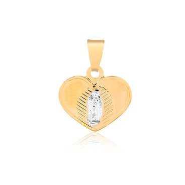 18K Gold Layered Oro Laminado Two Tone Heart Shape Our Lady of Guadalupe Pendant 31.0076